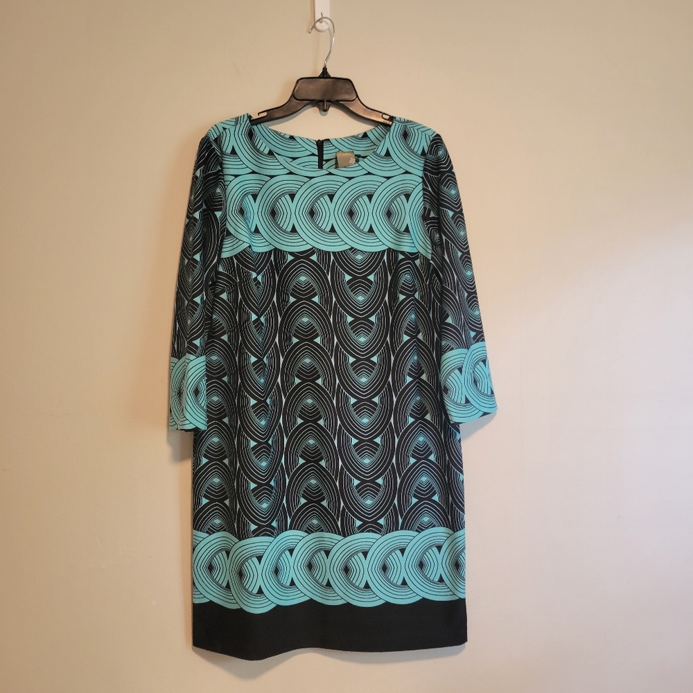 Taylor Shift Dress Size 14 Black and Teal Pattern